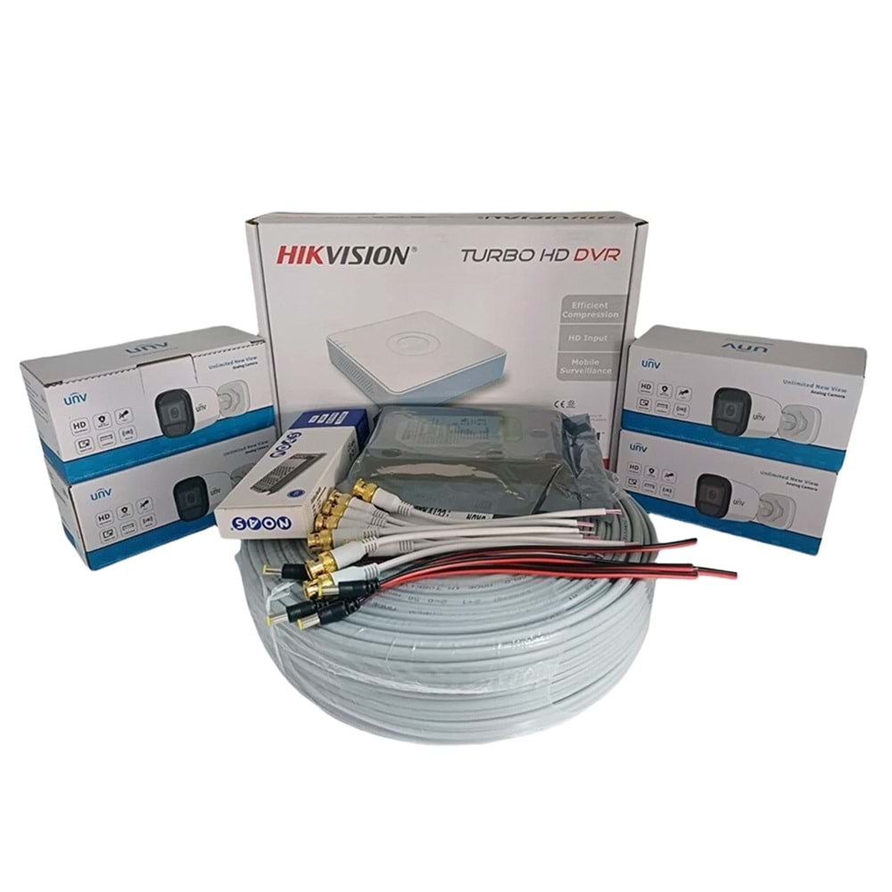 Hikvision 4'lü Güvenlik Kamerası Seti, Mikrofonlu, Uzaktan İzleme, Olay Anında Bildirim