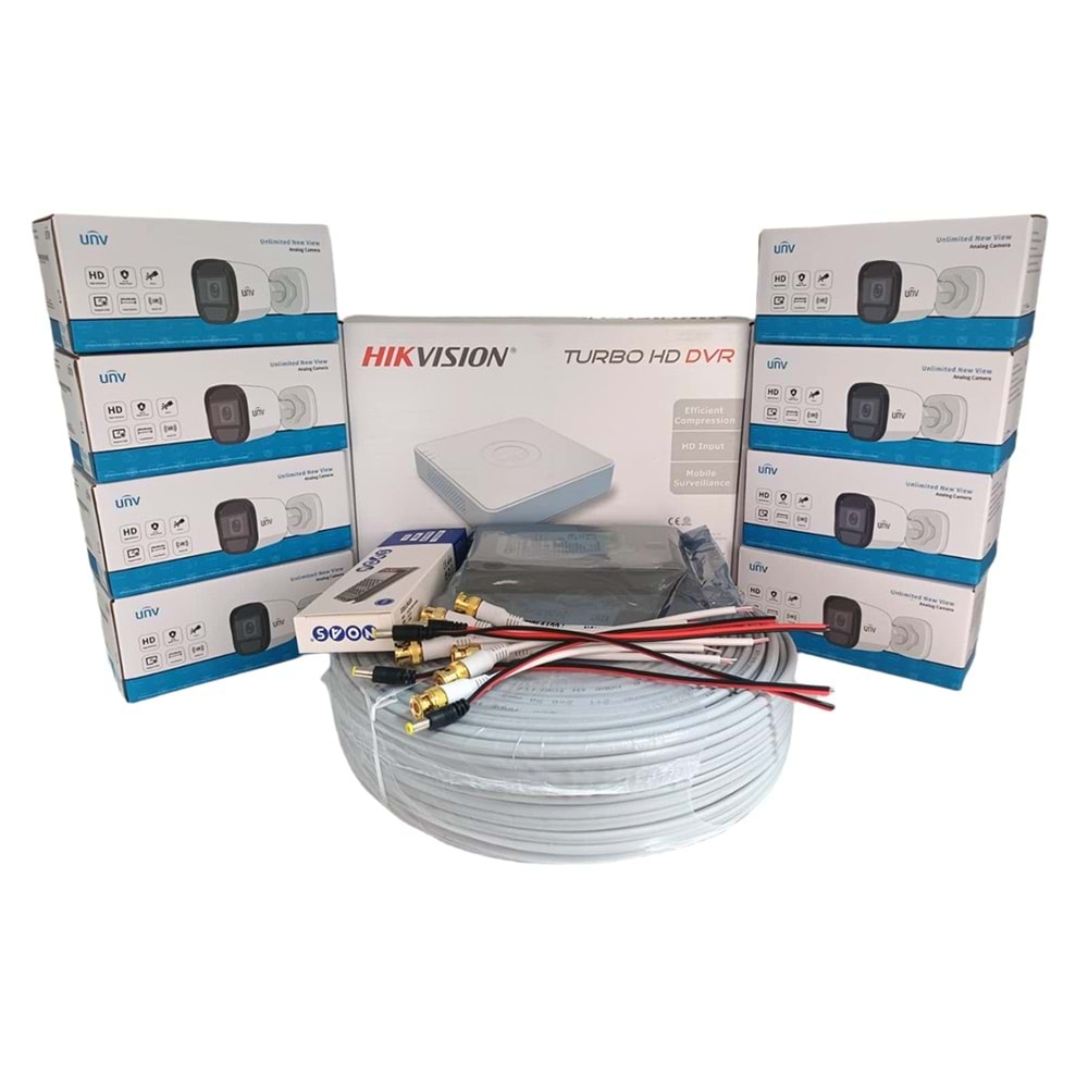Hikvision 8'li Güvenlik Kamerası Seti, Mikrofonlu, Uzaktan İzleme, Olay Anında Bildirim