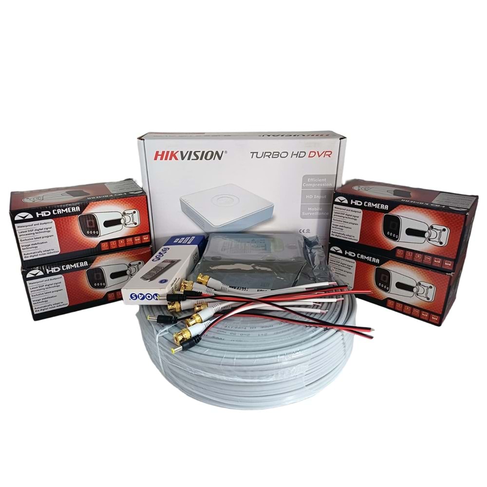 Hikvision 4’lü Full HD Güvenlik Kamerası Seti Renkli Gece Görüşlü, Olay Anında Bildirim