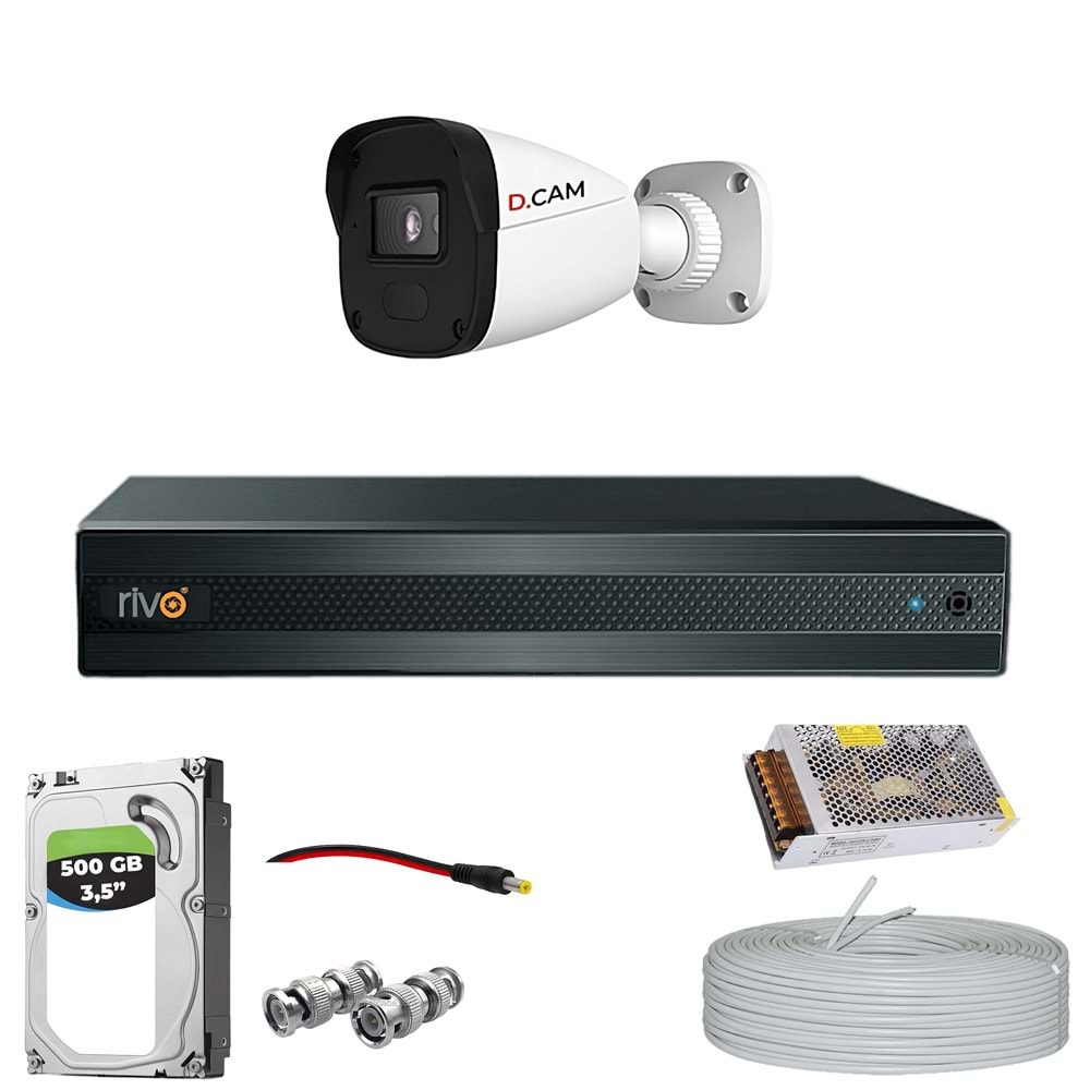 RİVO Dcam 1 Kameralı 40 Metre Gece Görüşlü Set 500GB Hdd