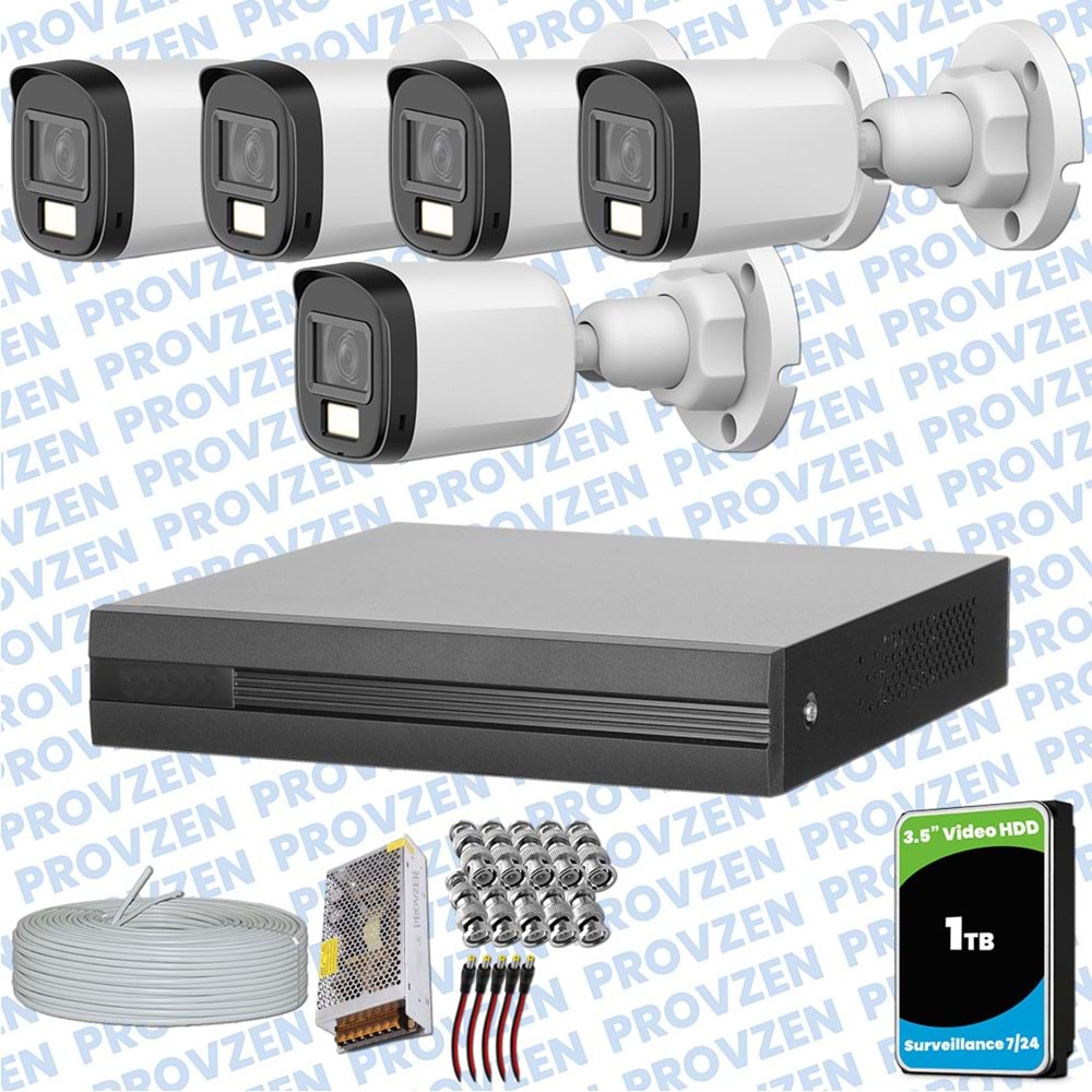 Provzen Dahua 5 Kameralı Full HD Fullcolor Mikrofonlu Güvenlik Kamerası