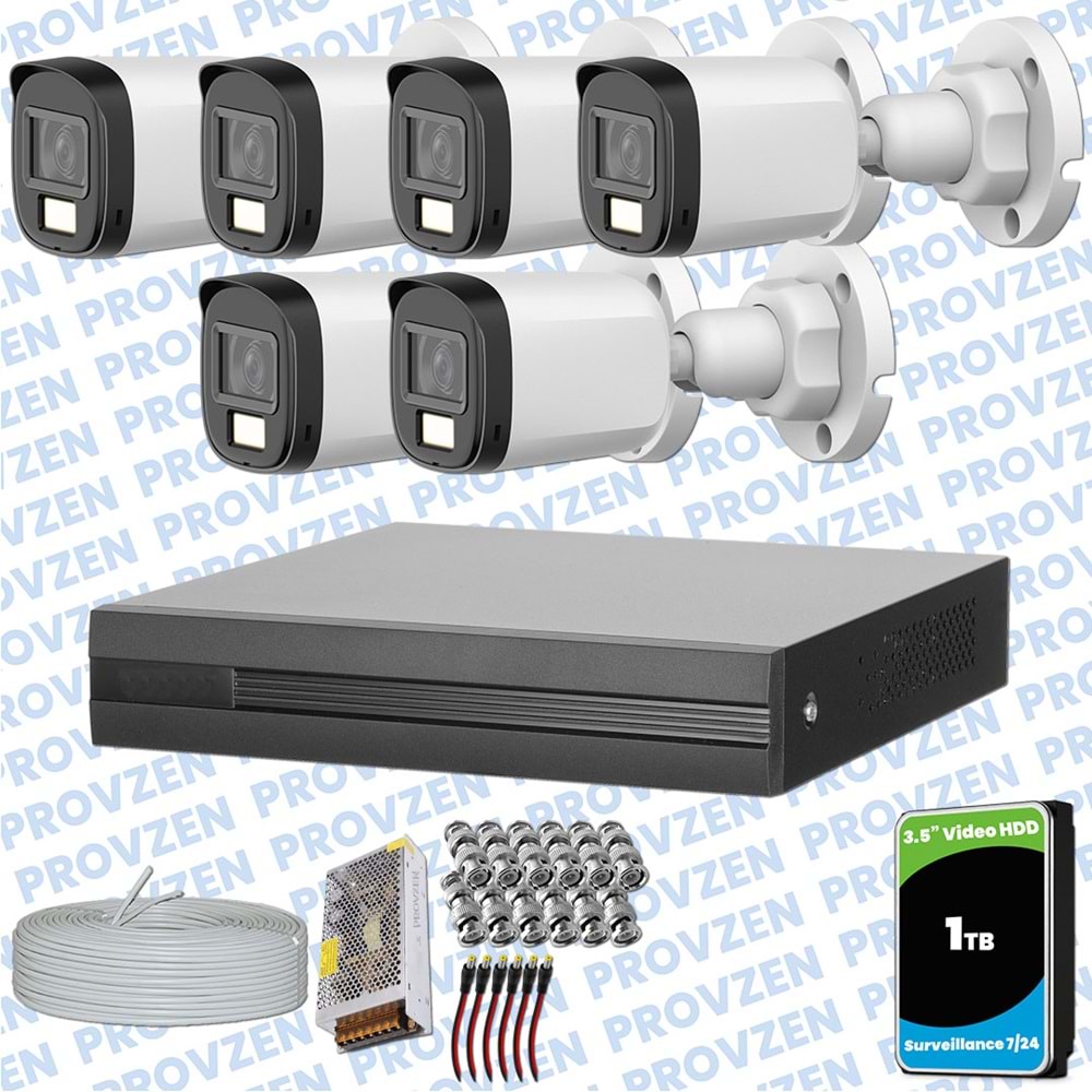 Provzen Dahua 6 Kameralı Full HD Fullcolor Mikrofonlu Güvenlik Kamerası