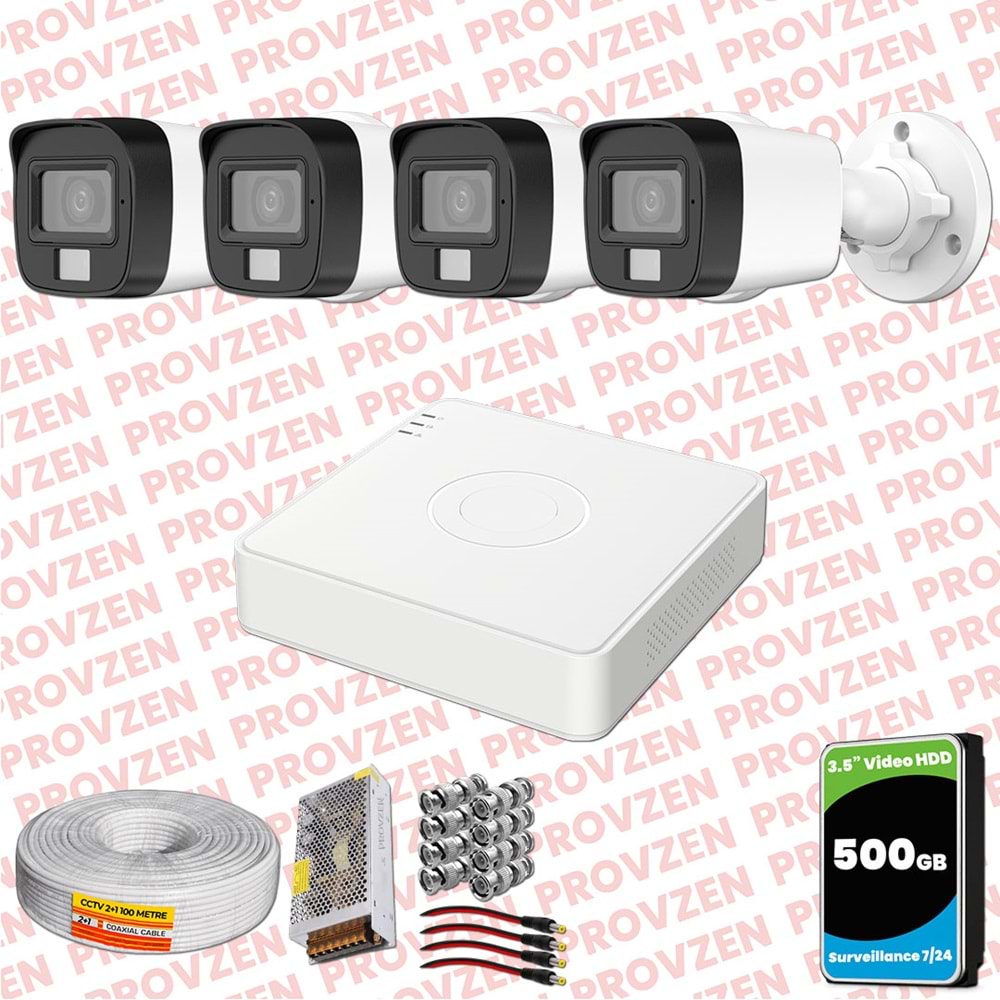 Provzen Hikvision 4 Kamera Hibrit ColorVu Full HD Güvenlik Kamera Olay Anında bildirim