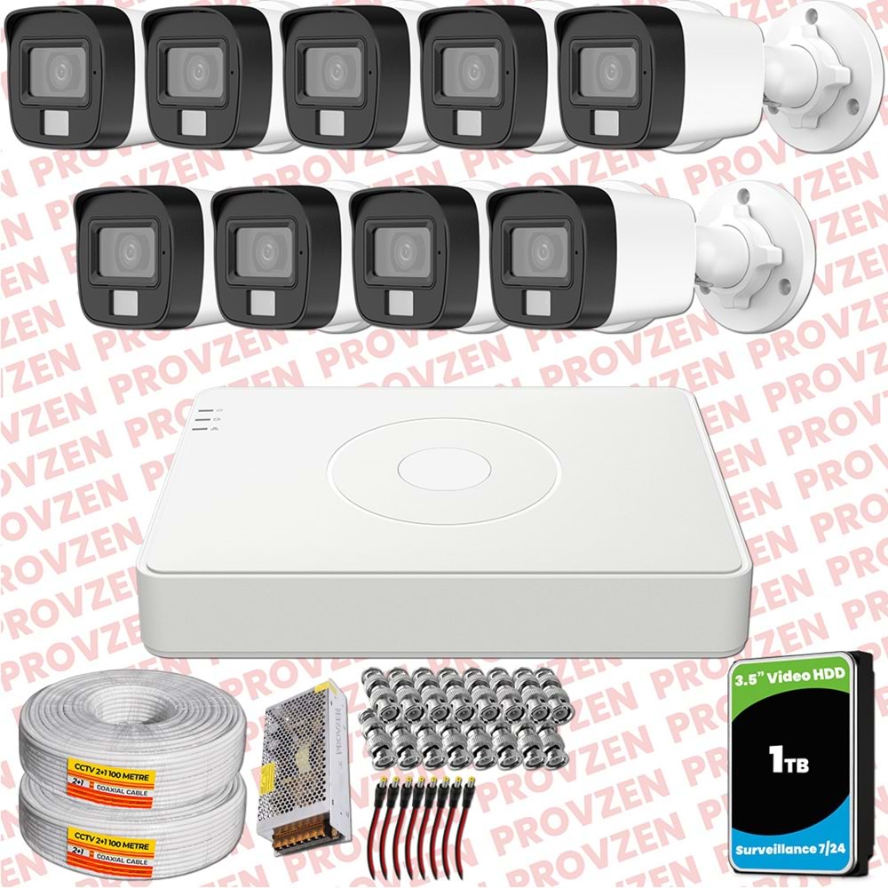 Provzen Hikvision 9 Kamera Hibrit ColorVu Full HD Güvenlik Kamera Olay Anında bildirim