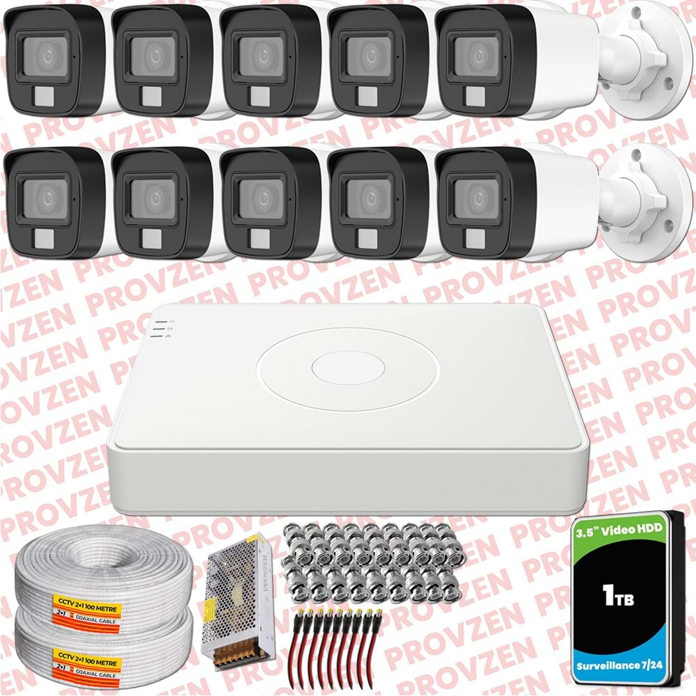Provzen Hikvision 10 Kamera Hibrit ColorVu Full HD Güvenlik Kamera Olay Anında bildirim