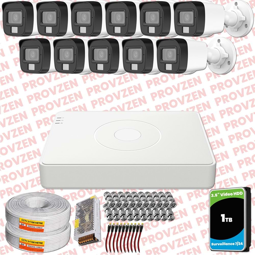 Provzen Hikvision 11 Kamera Hibrit ColorVu Full HD Güvenlik Kamera Olay Anında bildirim