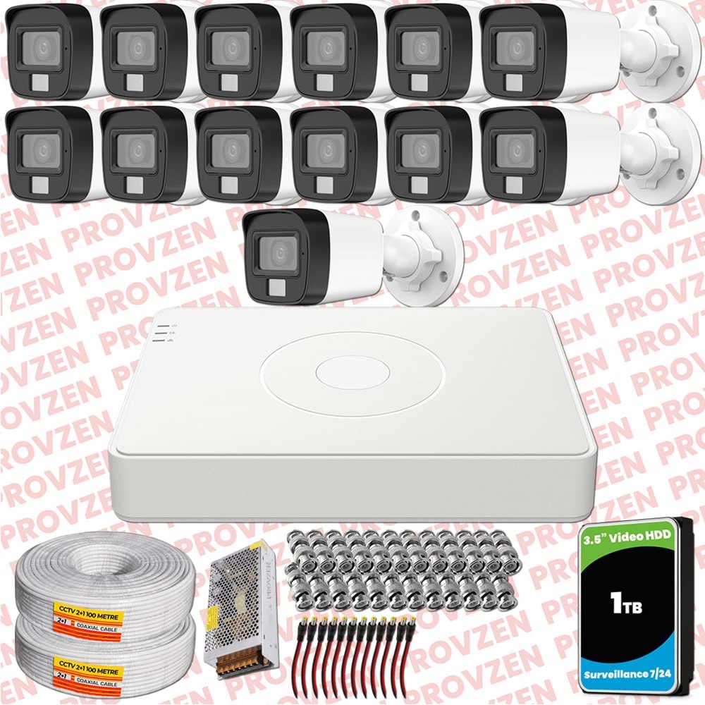 Provzen Hikvision 13 Kamera Hibrit ColorVu Full HD Güvenlik Kamera Olay Anında bildirim