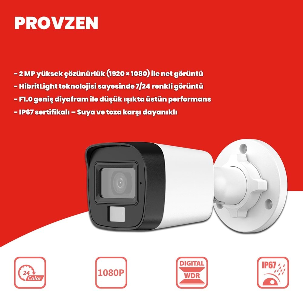 Provzen Hikvision 16 Kamera Hibrit ColorVu Full HD Güvenlik Kamera Olay Anında bildirim