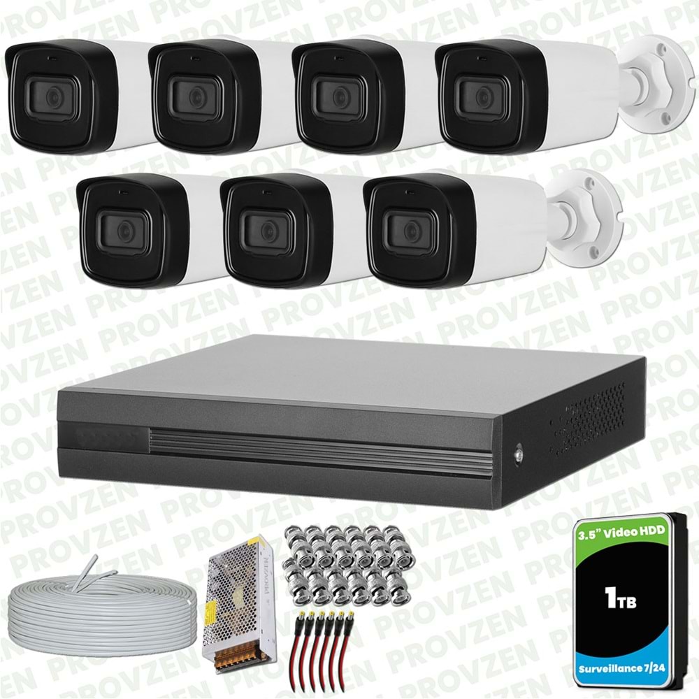 Provzen Dahua 7 Kameralı Full HD 40 Metre Gece Görüşlü Güvenlik Kamerası