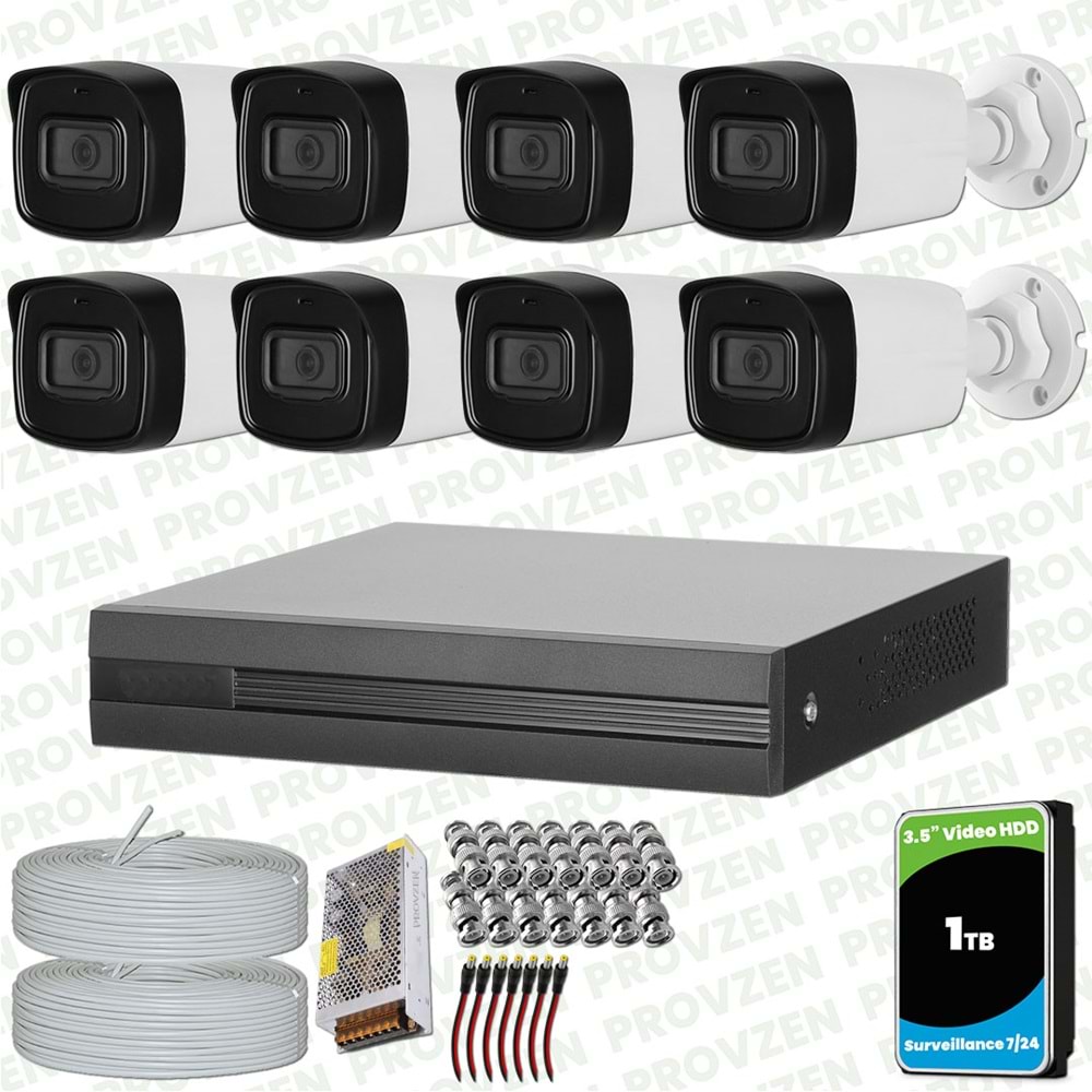 Provzen Dahua 8 Kameralı Full HD 40 Metre Gece Görüşlü Güvenlik Kamerası