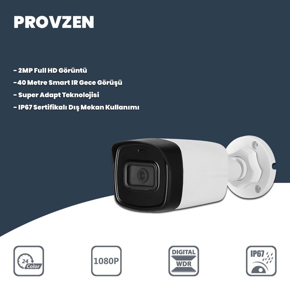 Provzen Dahua 8 Kameralı Full HD 40 Metre Gece Görüşlü Güvenlik Kamerası