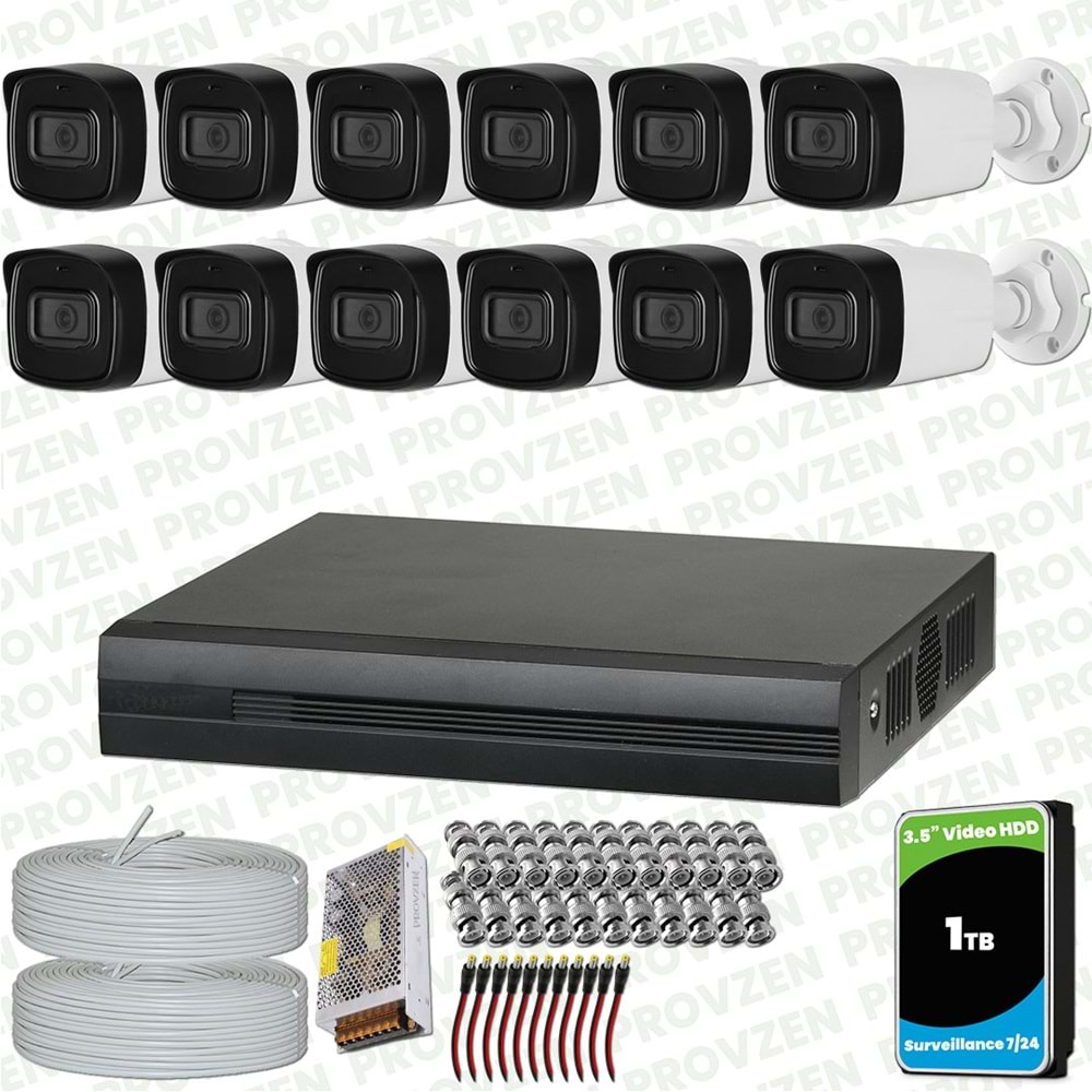 Provzen Dahua 12 Kameralı Full HD 40 Metre Gece Görüşlü Güvenlik Kamerası