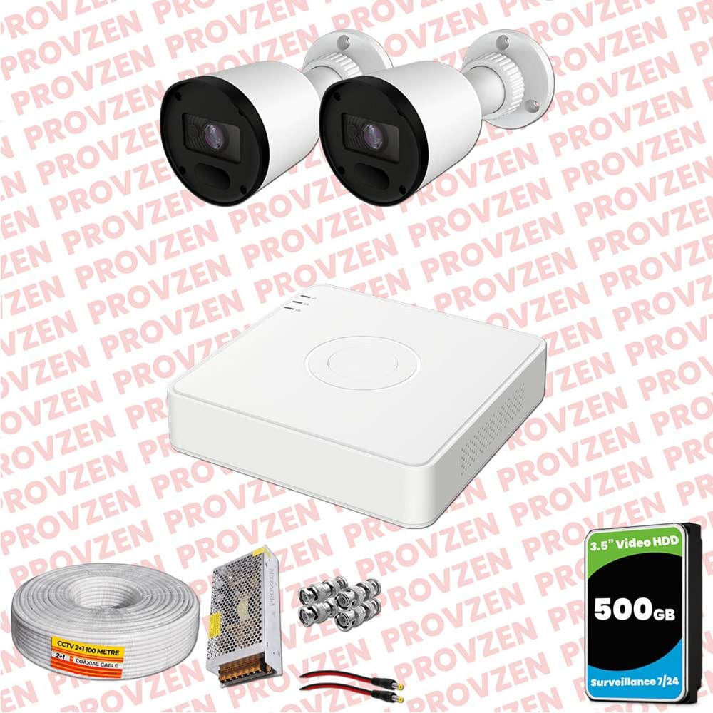 Provzen RV Hikvision 2 Kameralı Full HD 20mt Gece Görüşlü Güvenlik Kamerası Olay Anında bildirim
