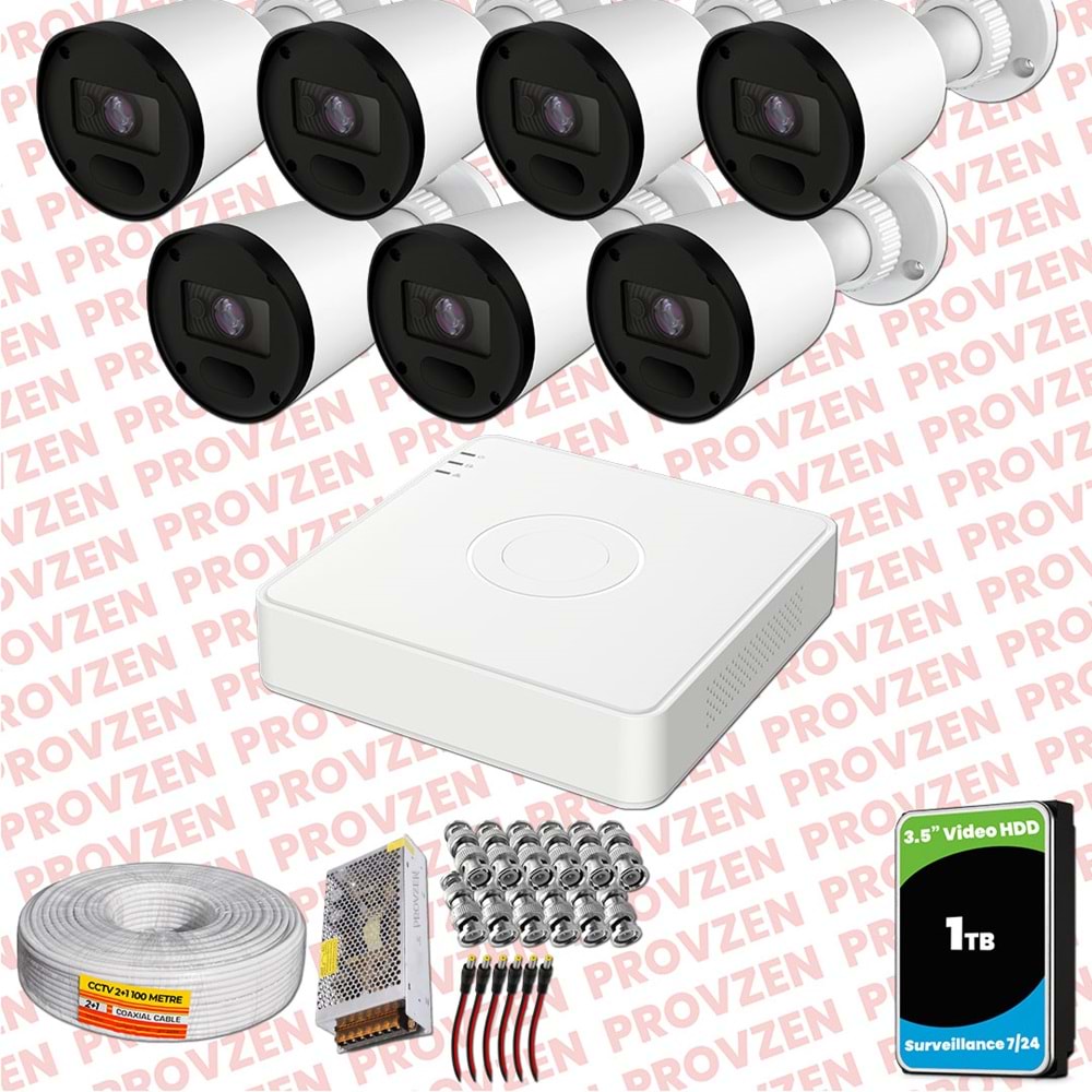 Provzen RV Hikvision 7 Kameralı Full HD 20mt Gece Görüşlü Güvenlik Kamerası Olay Anında bildirim