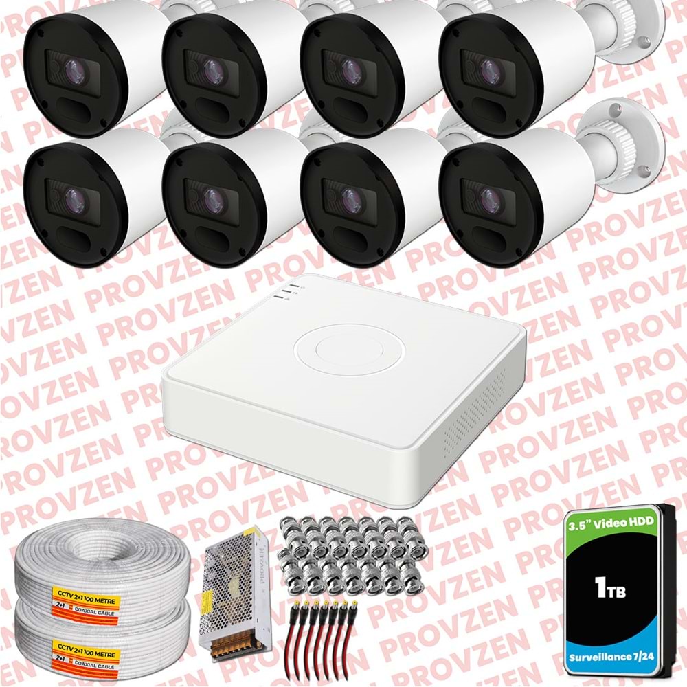 Provzen RV Hikvision 8 Kameralı Full HD 20mt Gece Görüşlü Güvenlik Kamerası Olay Anında bildirim