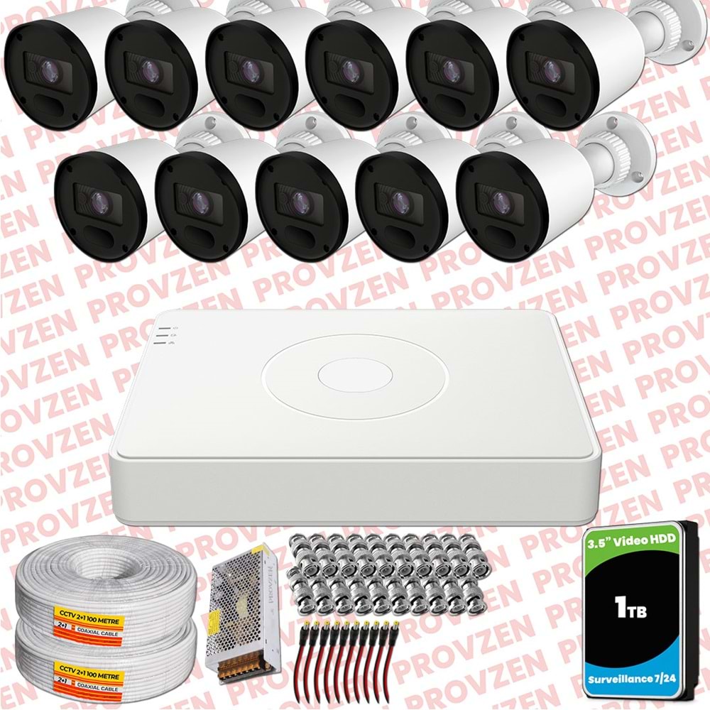 Provzen RV Hikvision 11 Kameralı Full HD 20mt Gece Görüşlü Güvenlik Kamerası Olay Anında bildirim