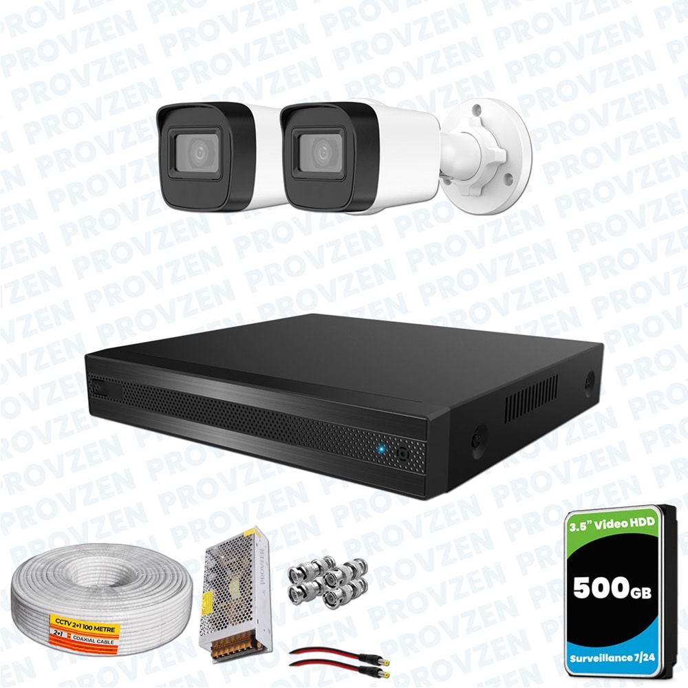 Provzen Hikvision RV 2 Kameralı Full HD Geniş Açı Güvenlik Kamerası 500GB