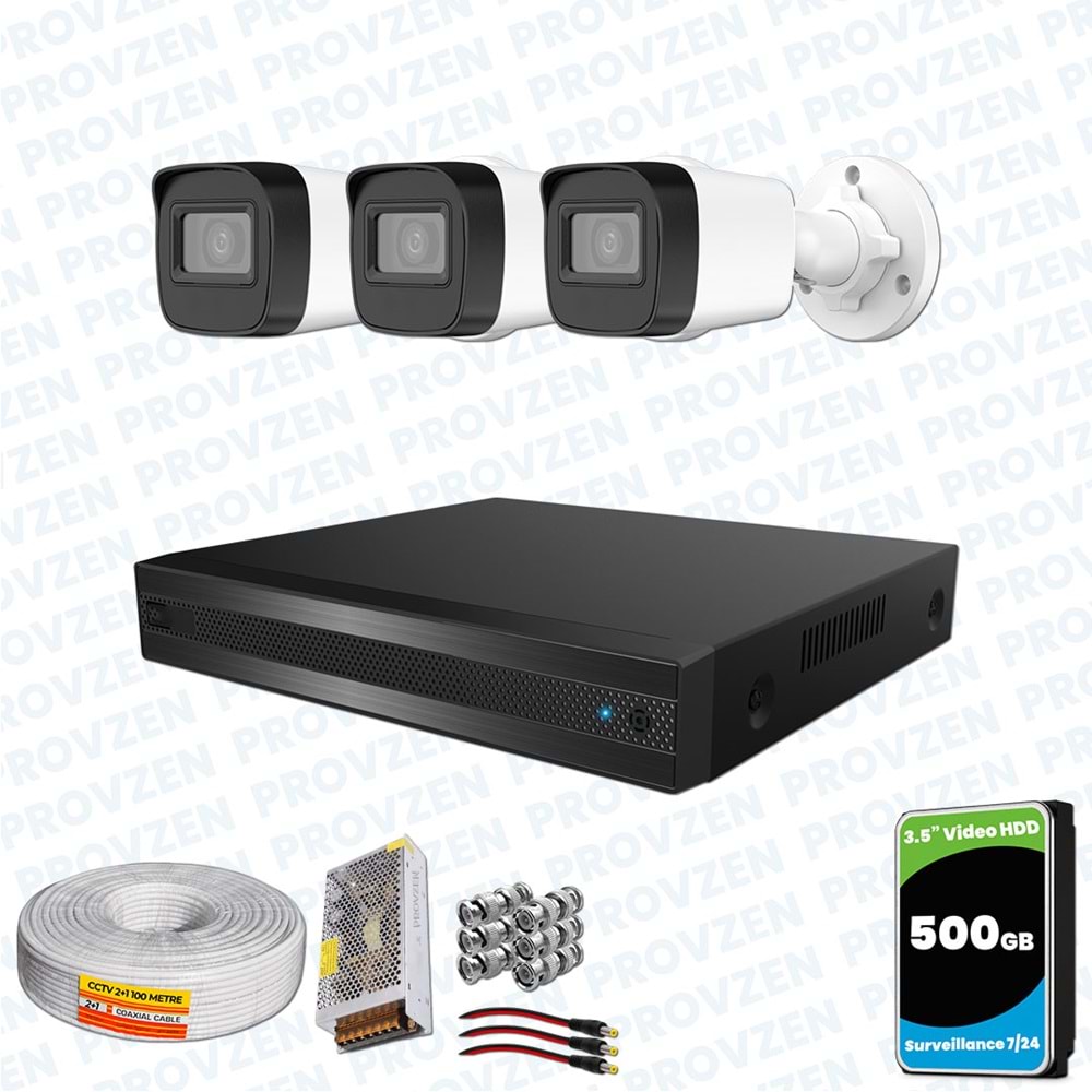 Provzen Hikvision RV 3 Kameralı Full HD Geniş Açı Güvenlik Kamerası 500GB