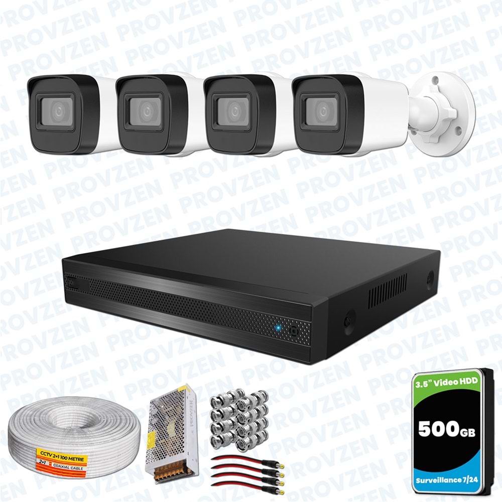 Provzen Hikvision RV 4 Kameralı Full HD Geniş Açı Güvenlik Kamerası 500GB
