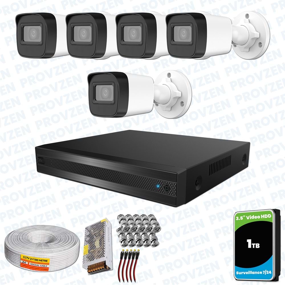 Provzen Hikvision RV 5 Kameralı Full HD Geniş Açı Güvenlik Kamerası 1TB