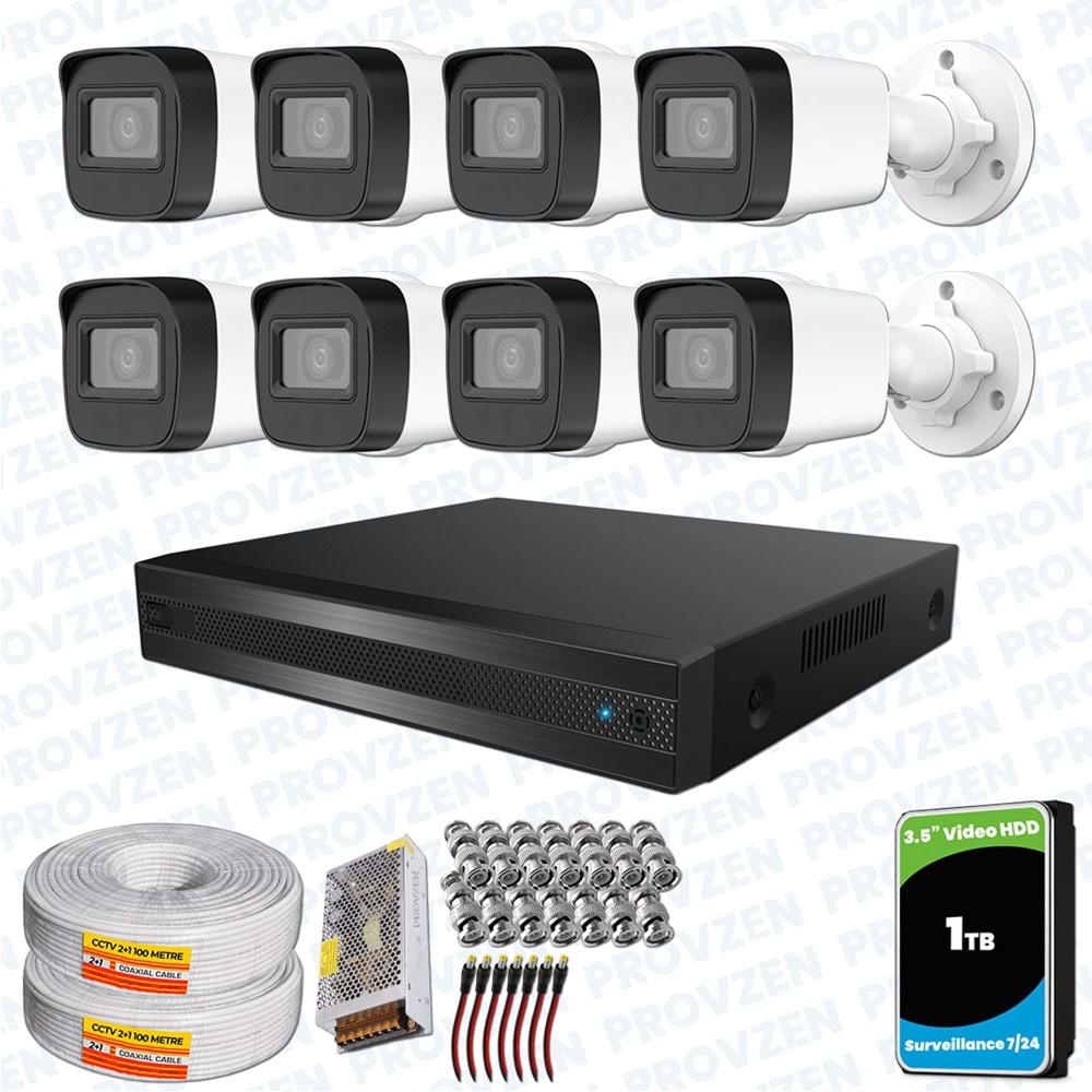 Provzen Hikvision RV 8 Kameralı Full HD Geniş Açı Güvenlik Kamerası 1TB