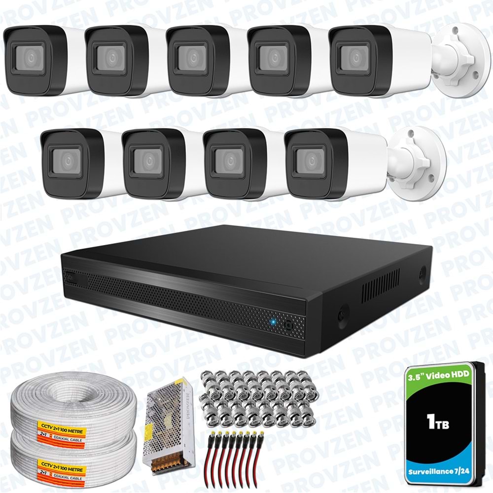 Provzen Hikvision RV 9 Kameralı Full HD Geniş Açı Güvenlik Kamerası 1TB