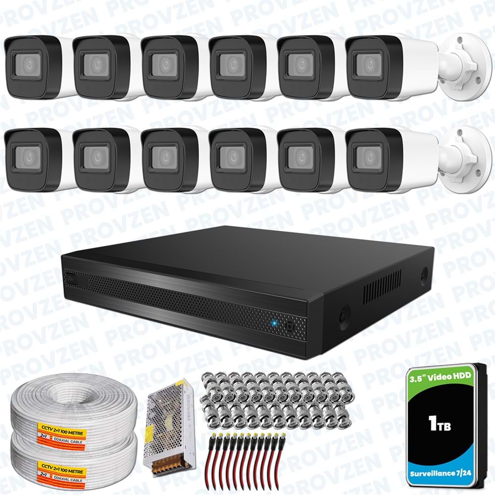 Provzen Hikvision RV 12 Kameralı Full HD Geniş Açı Güvenlik Kamerası 1TB