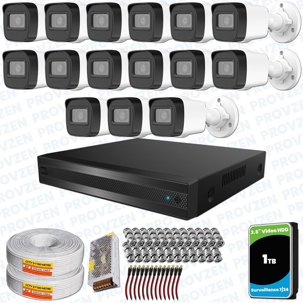 Provzen Hikvision RV 15 Kameralı Full HD Geniş Açı Güvenlik Kamerası 1TB