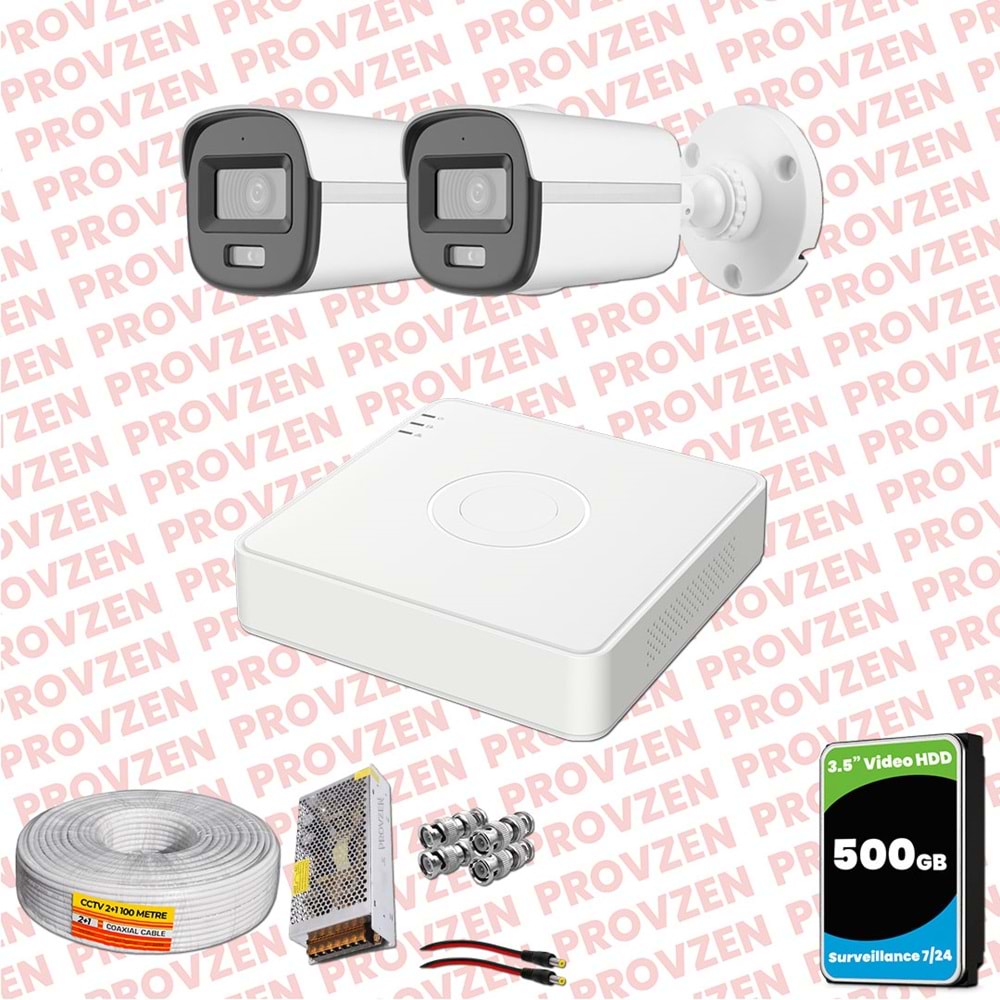 Provzen Hikvision ColorVu Full HD 2 Kameralı Gece Renkli Güvenlik Kamerası Olay Anında bildirim
