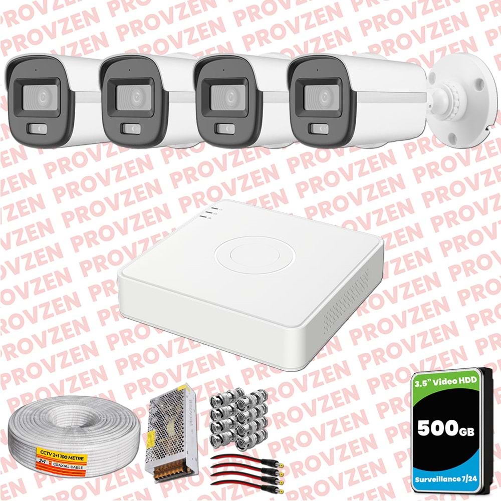 Provzen Hikvision ColorVu Full HD 4 Kameralı Gece Renkli Güvenlik Kamerası Olay Anında bildirim
