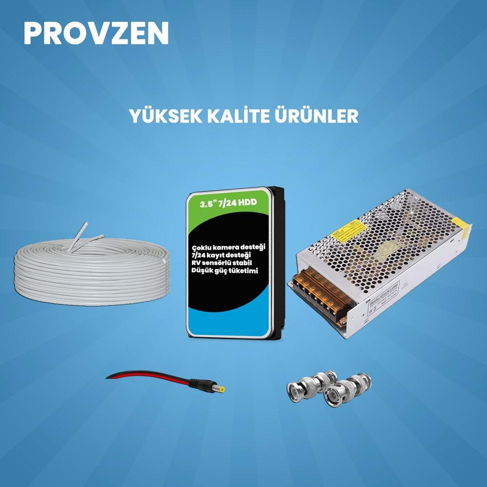 Provzen Hikvision ColorVu Full HD 7 Kameralı Gece Renkli Güvenlik Kamerası Olay Anında bildirim