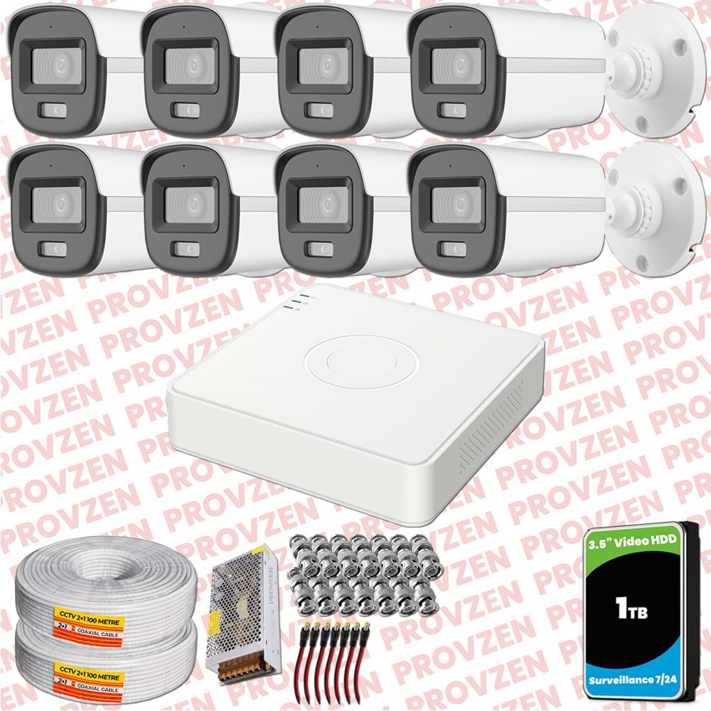 Provzen Hikvision ColorVu Full HD 8 Kameralı Gece Renkli Güvenlik Kamerası Olay Anında bildirim