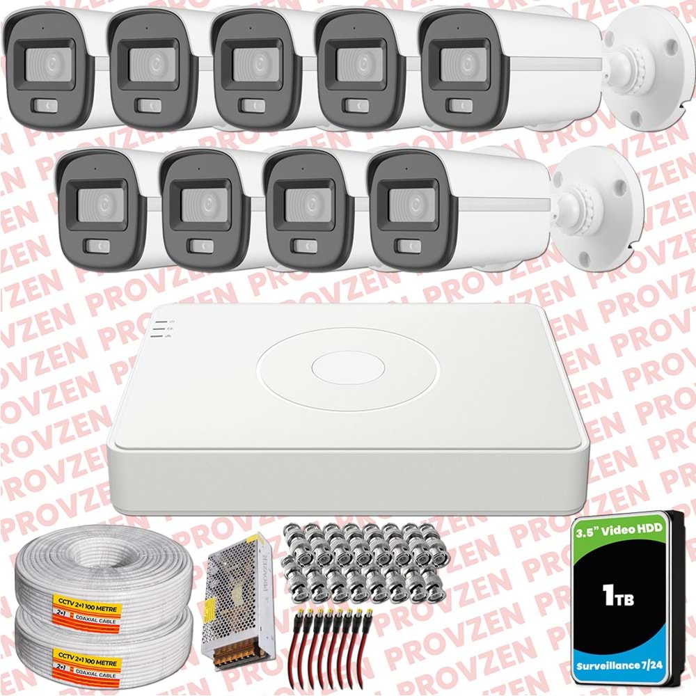 Provzen Hikvision ColorVu Full HD 9 Kameralı Gece Renkli Güvenlik Kamerası Olay Anında bildirim