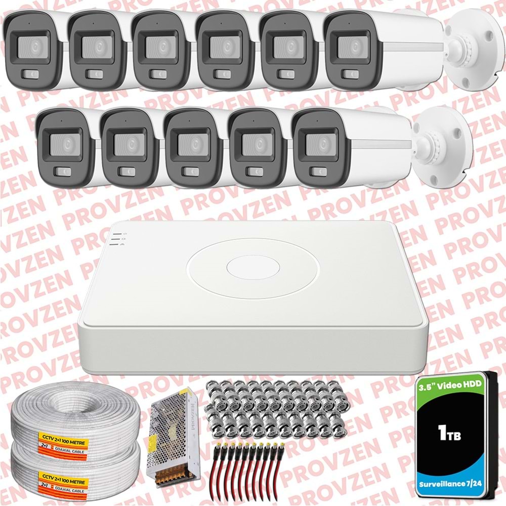 Provzen Hikvision ColorVu Full HD 11 Kameralı Gece Renkli Güvenlik Kamerası Olay Anında bildirim