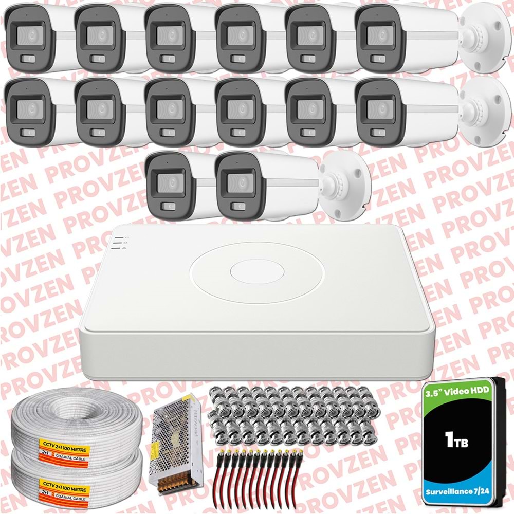 Provzen Hikvision ColorVu Full HD 14 Kameralı Gece Renkli Güvenlik Kamerası Olay Anında bildirim
