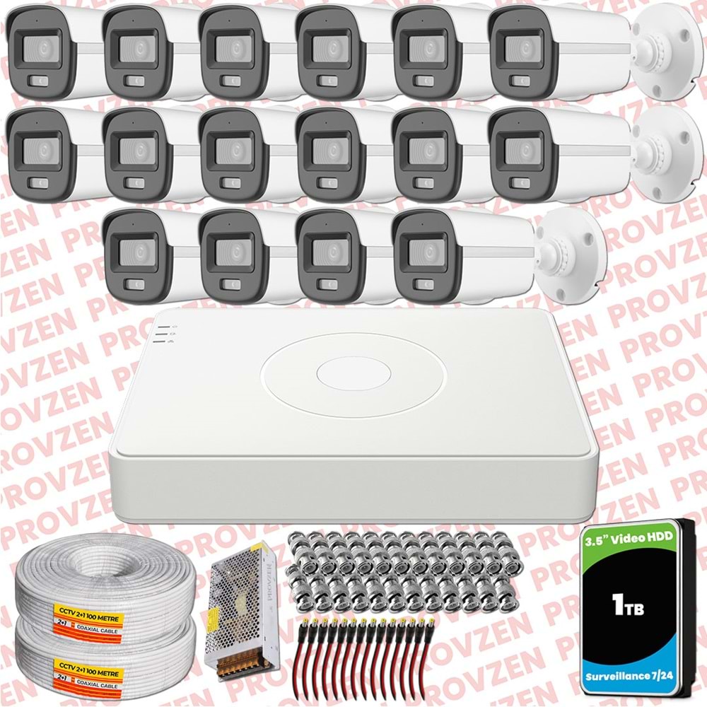 Provzen Hikvision ColorVu Full HD 16 Kameralı Gece Renkli Güvenlik Kamerası Olay Anında bildirim