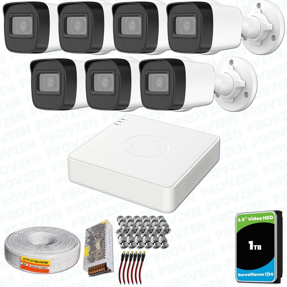 Provzen Hikvision 7 Kameralı Full HD Geniş Açı Güvenlik Kamerası 1TB Olay Anında bildirim