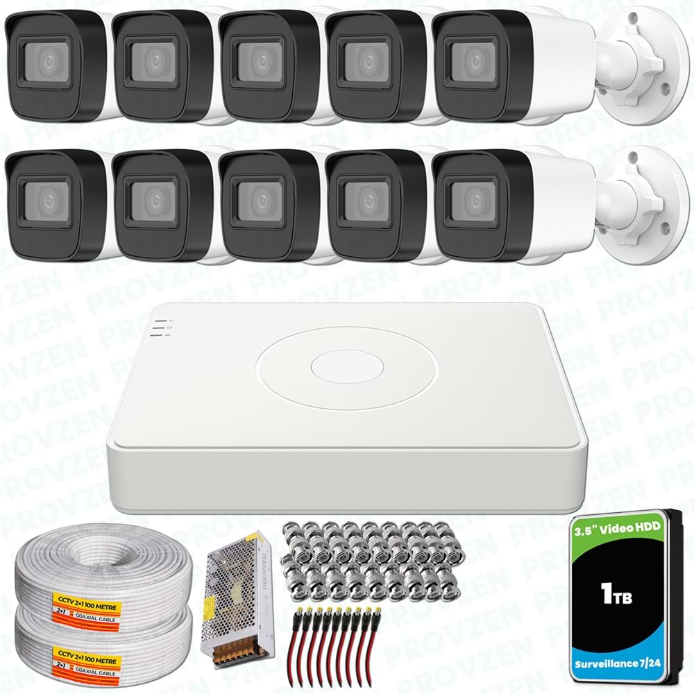 Provzen Hikvision 10 Kameralı Full HD Geniş Açı Güvenlik Kamerası 1TB Olay Anında bildirim