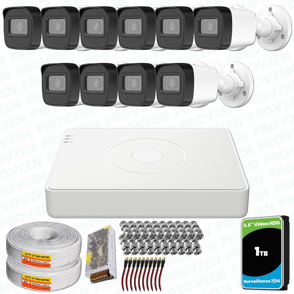 Provzen Hikvision 11 Kameralı Full HD Geniş Açı Güvenlik Kamerası 1TB Olay Anında bildirim