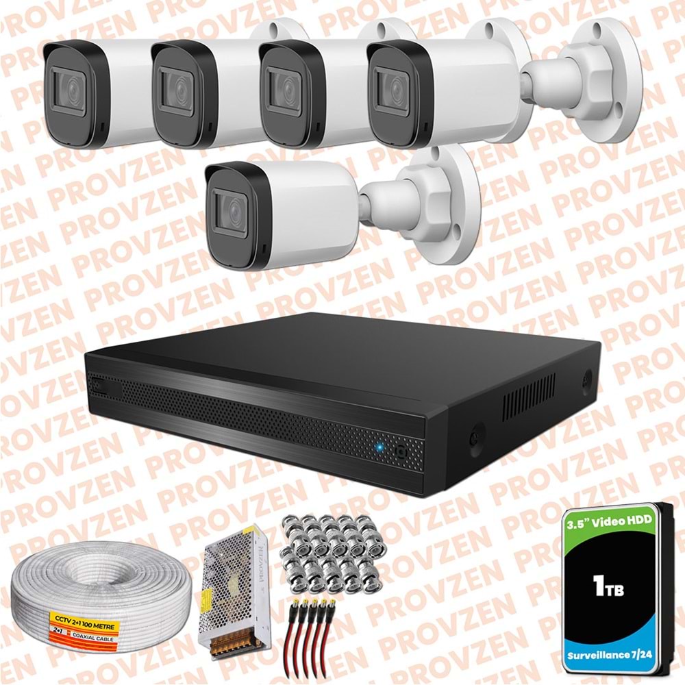 Provzen Rivo Dahua 5 Kameralı Full HD Güvenlik Kamerası 1tb hdd