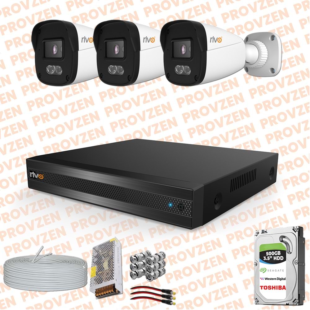Provzen Rivo 3 Kameralı Full HD ColorVu & Ses Kayıtlı Güvenlik Kamerası