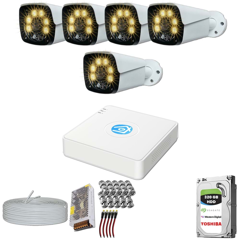 Provzen 5 Kameralı 5MP Lensli 1080P FullHD Gece Görüş Renkli Set