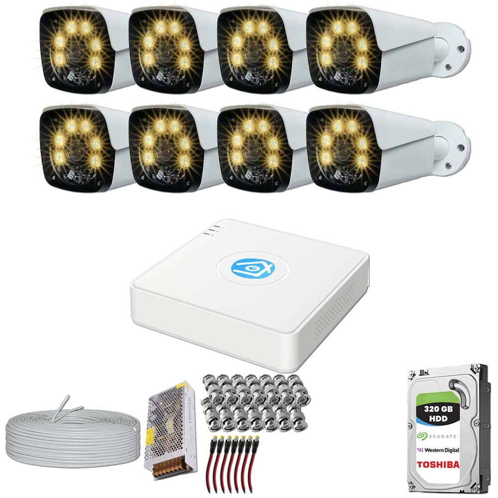 Provzen 8 Kameralı 5MP Lensli 1080P FullHD Gece Görüş Renkli Set