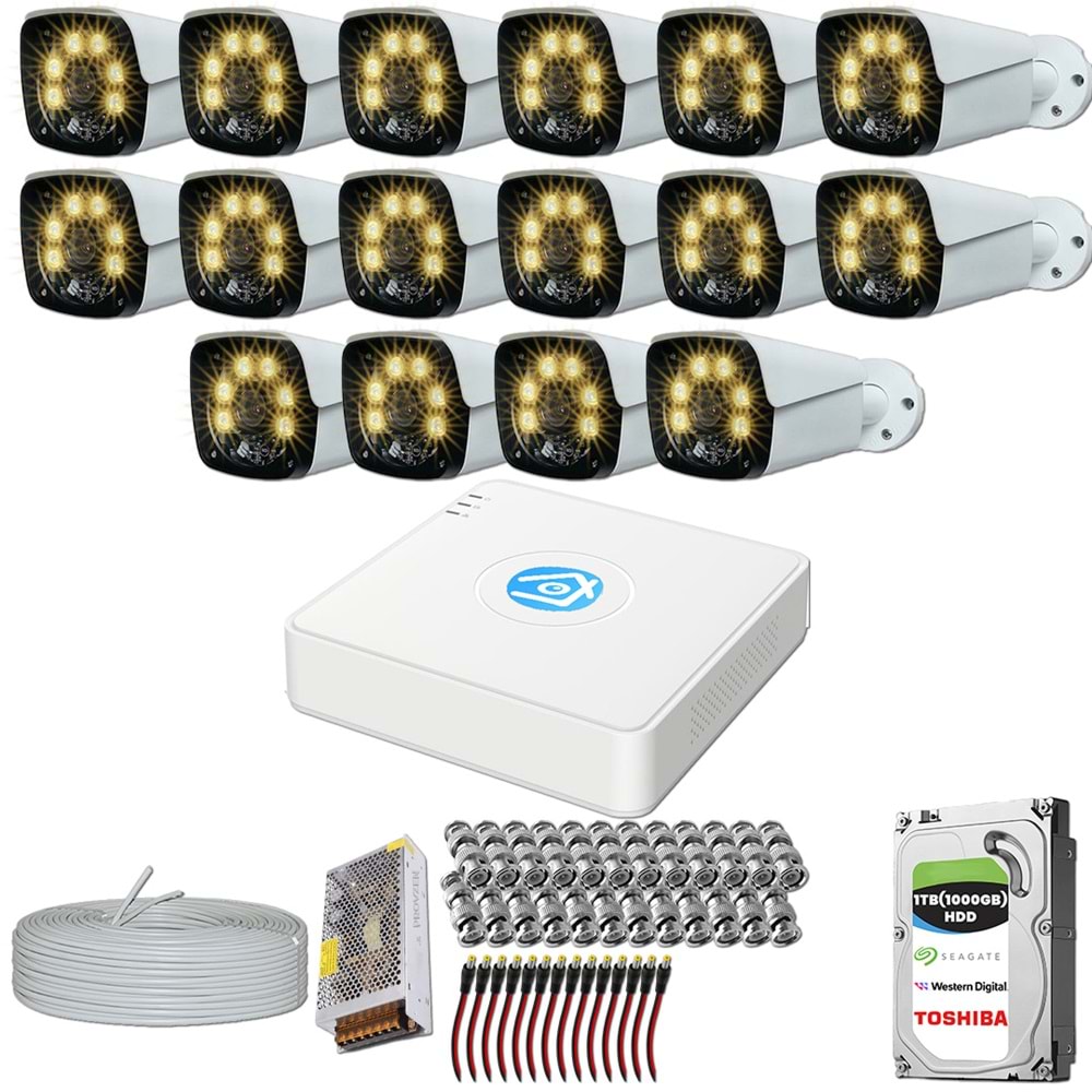 Provzen 16 Kameralı 5MP Lensli 1080P FullHD Gece Görüş Renkli Set