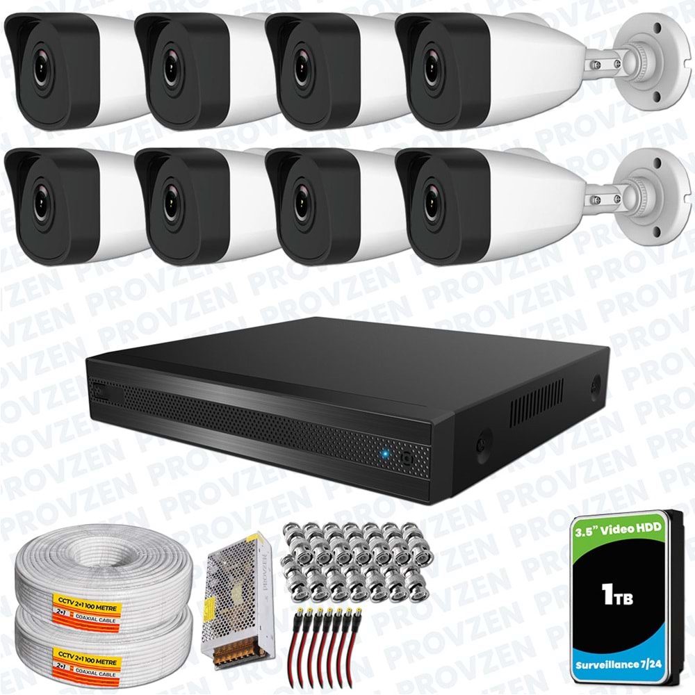 Provzen RV HiLook 8 Kameralı Full HD Geniş Açı Güvenlik Kamerası