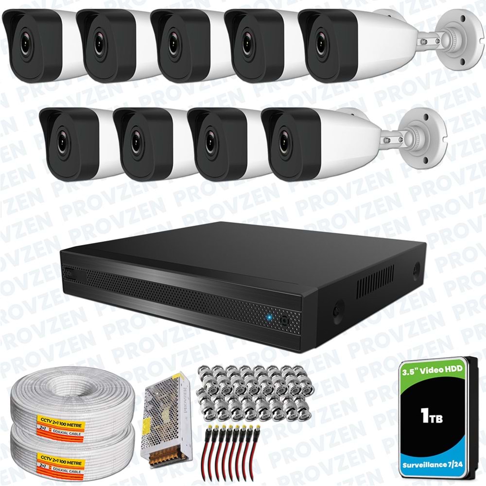 Provzen RV HiLook 9 Kameralı Full HD Geniş Açı Güvenlik Kamerası
