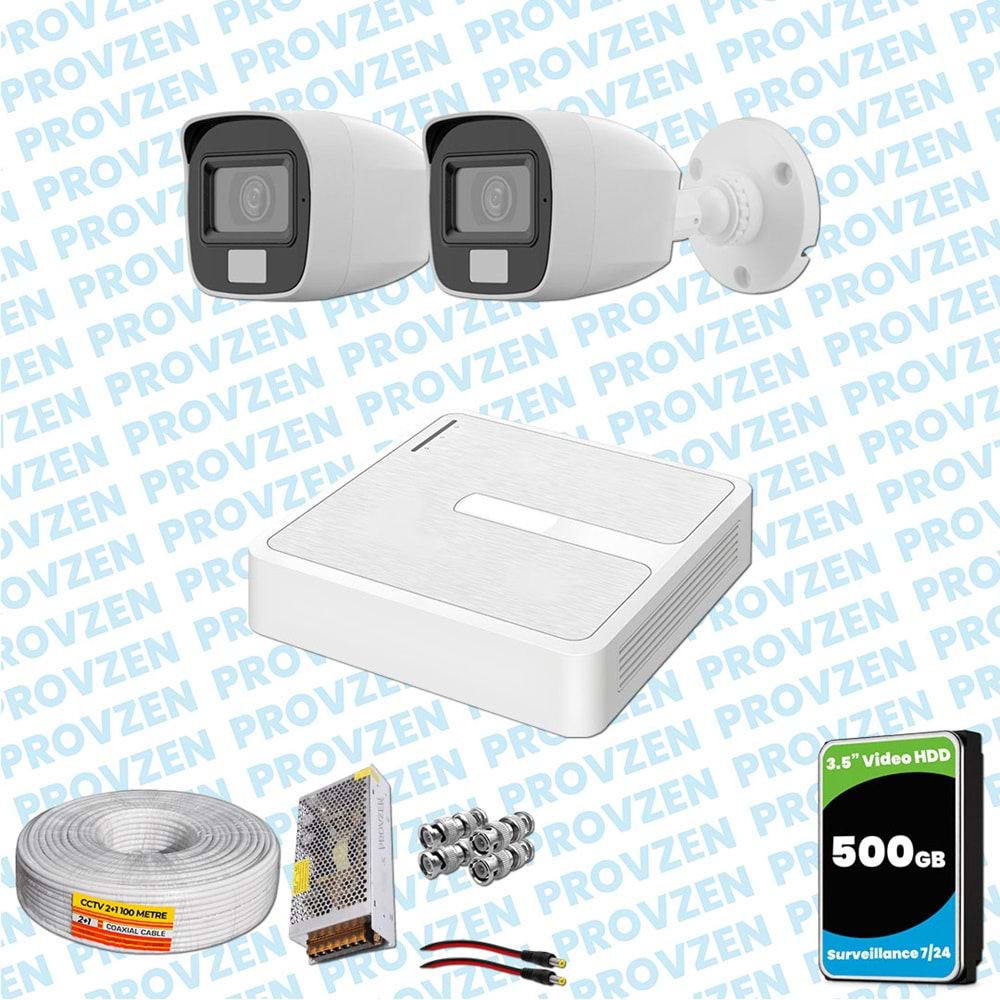 Provzen HiLook 2 Kameralı Full HD ColorVu Mikrofonlu Güvenlik Kamerası Olay Anında bildirim