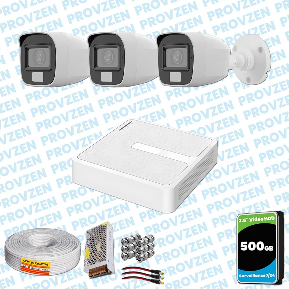 Provzen HiLook 3 Kameralı Full HD ColorVu Mikrofonlu Güvenlik Kamerası Olay Anında bildirim