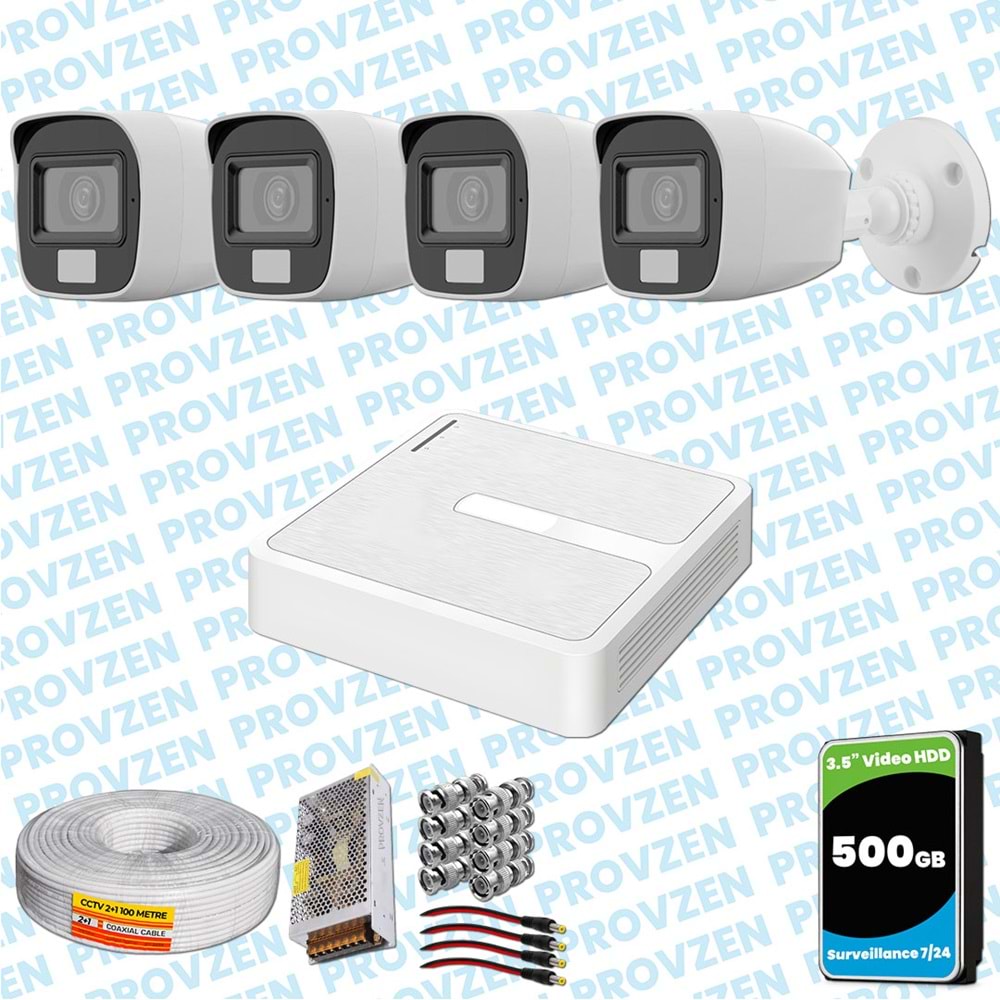 Provzen HiLook 4 Kameralı Full HD ColorVu Mikrofonlu Güvenlik Kamerası Olay Anında bildirim
