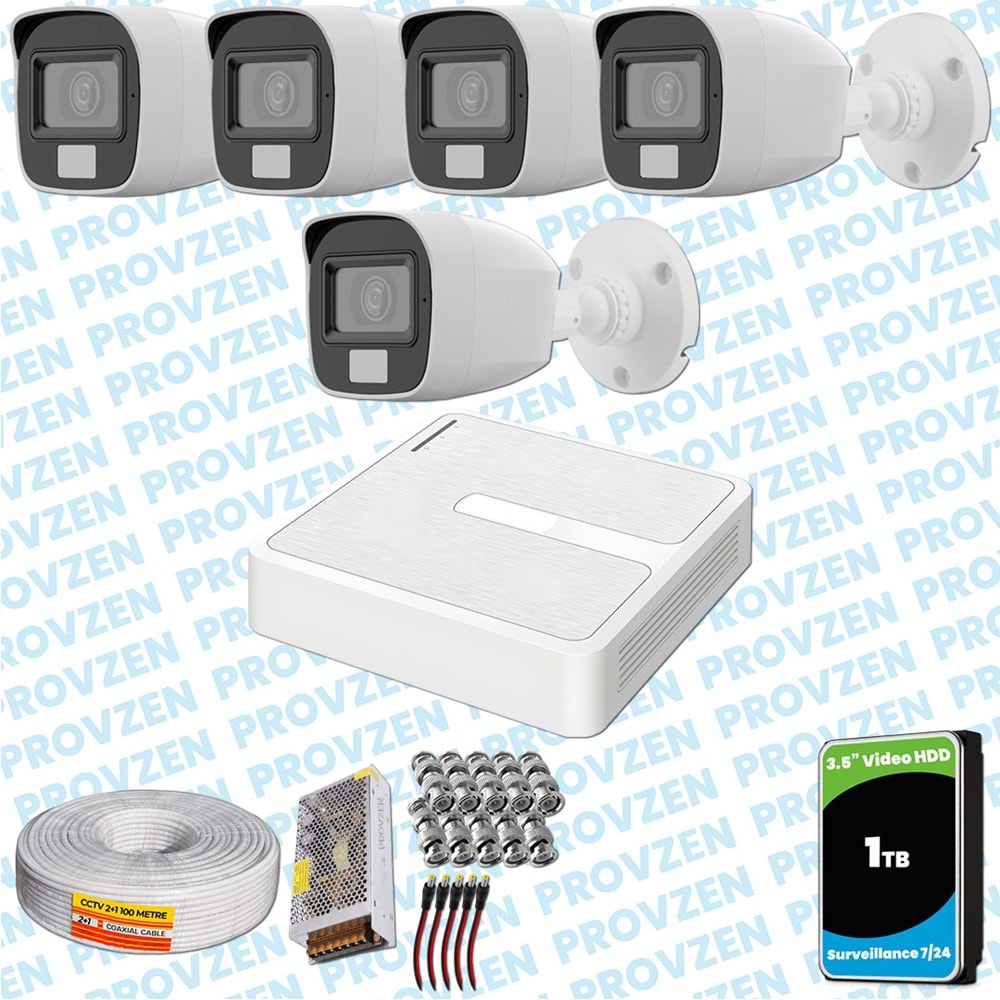 Provzen HiLook 5 Kameralı Full HD ColorVu Mikrofonlu Güvenlik Kamerası Olay Anında bildirim